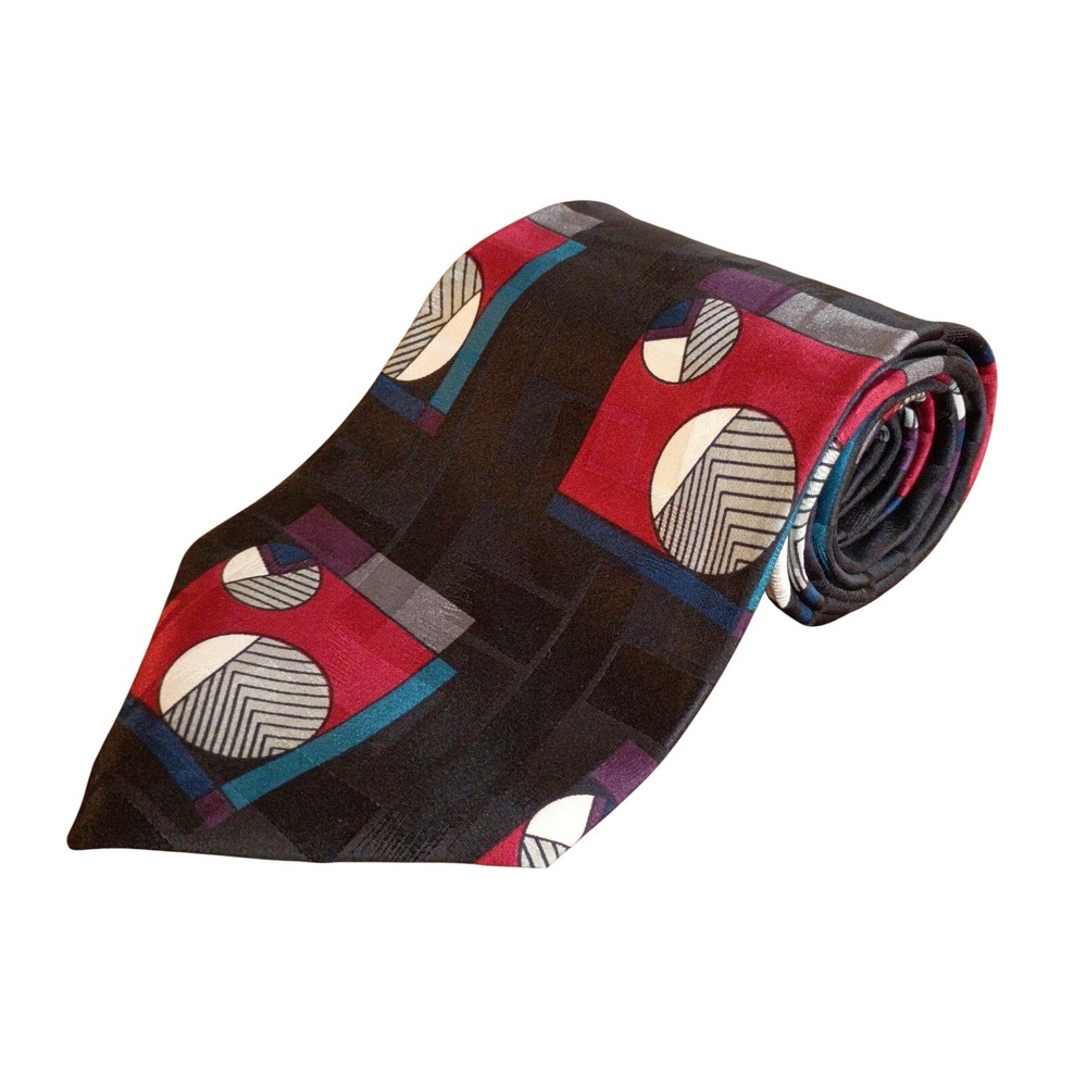 Zylos George Machado Mens Geometric Abstract Art Deco 100% Italian Silk Tie USA